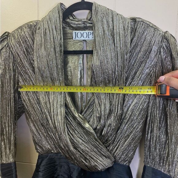 Joop! Vintage Long Sleeve Metallic Thread Structured Asymmetrical Hem Mini Dress - Picture 8 of 9